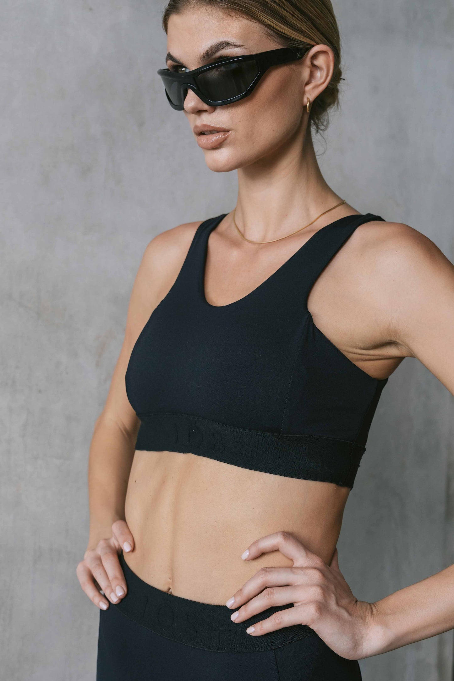 Emery High Neck Jacquard Crop - Black