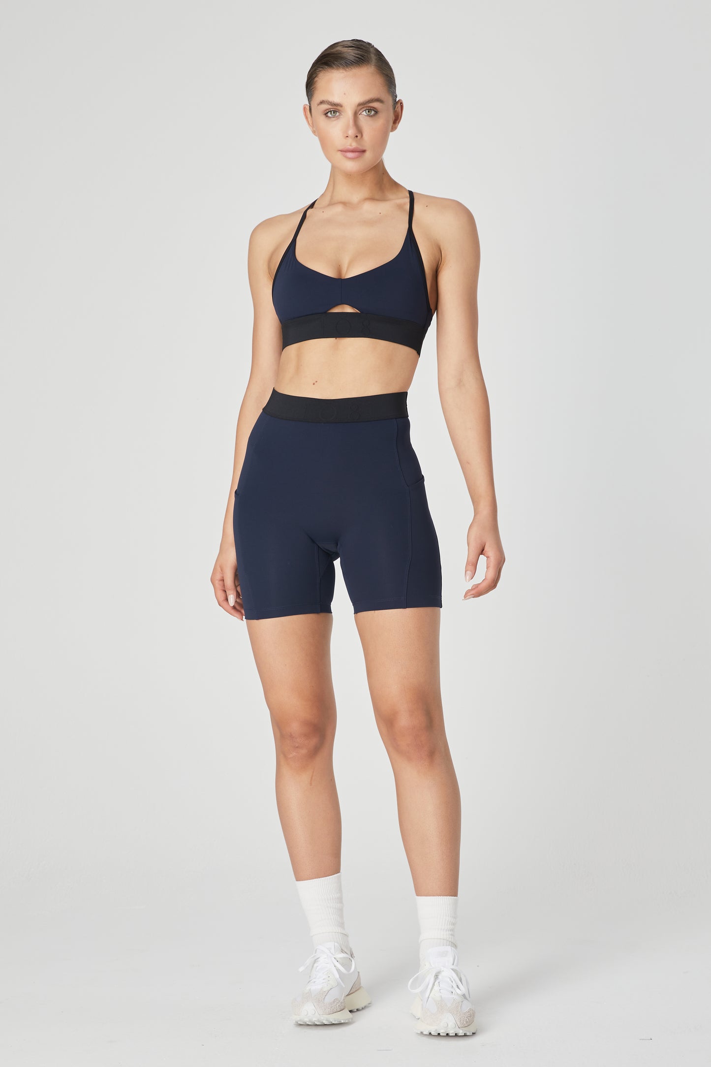 Iona High Rise Jacquard Bike Shorts - Navy/Black - 1Ō8 SPORTIF