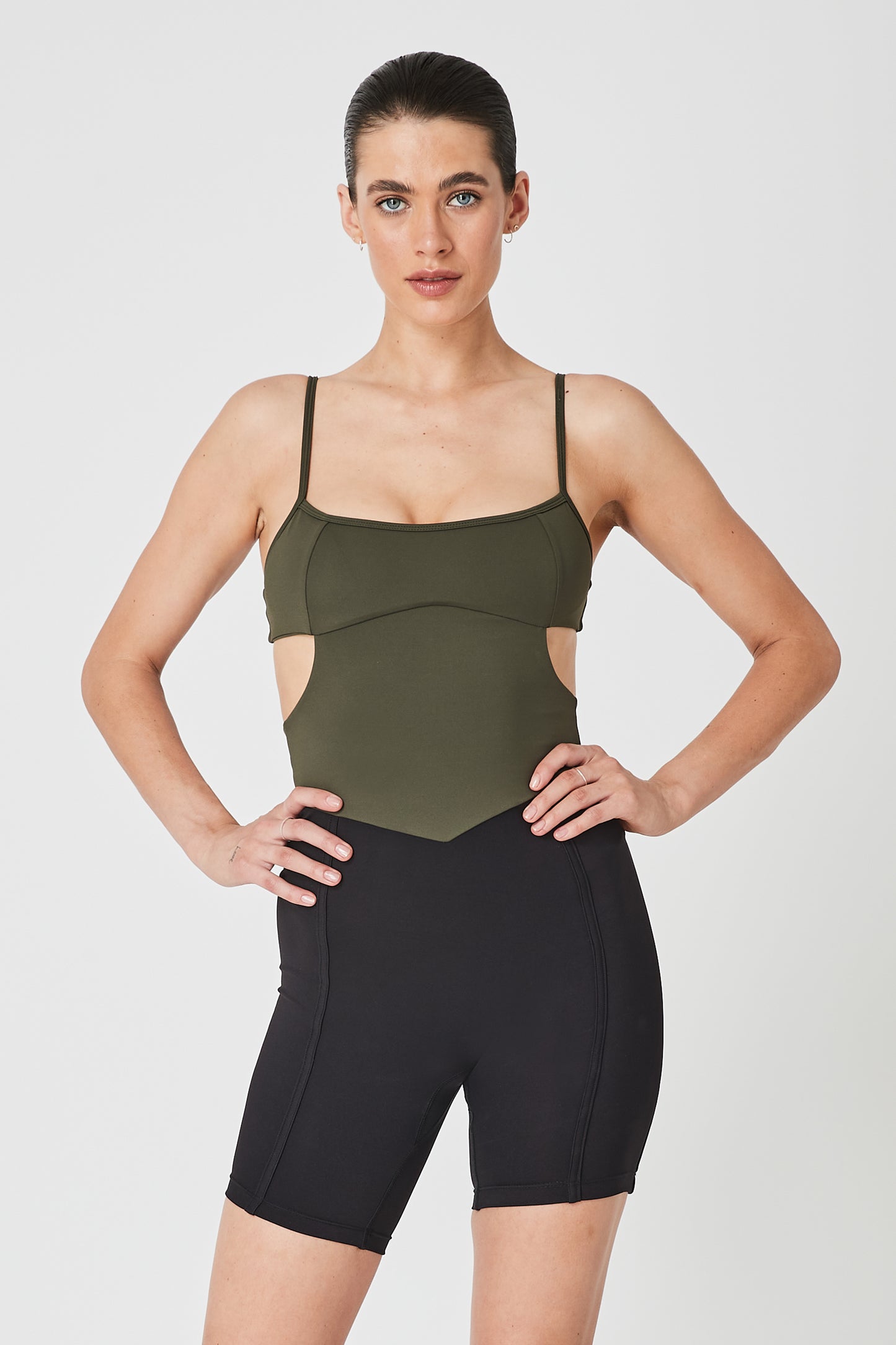 Sample Myra Cutout Bodysuit - Khaki/Matte Black