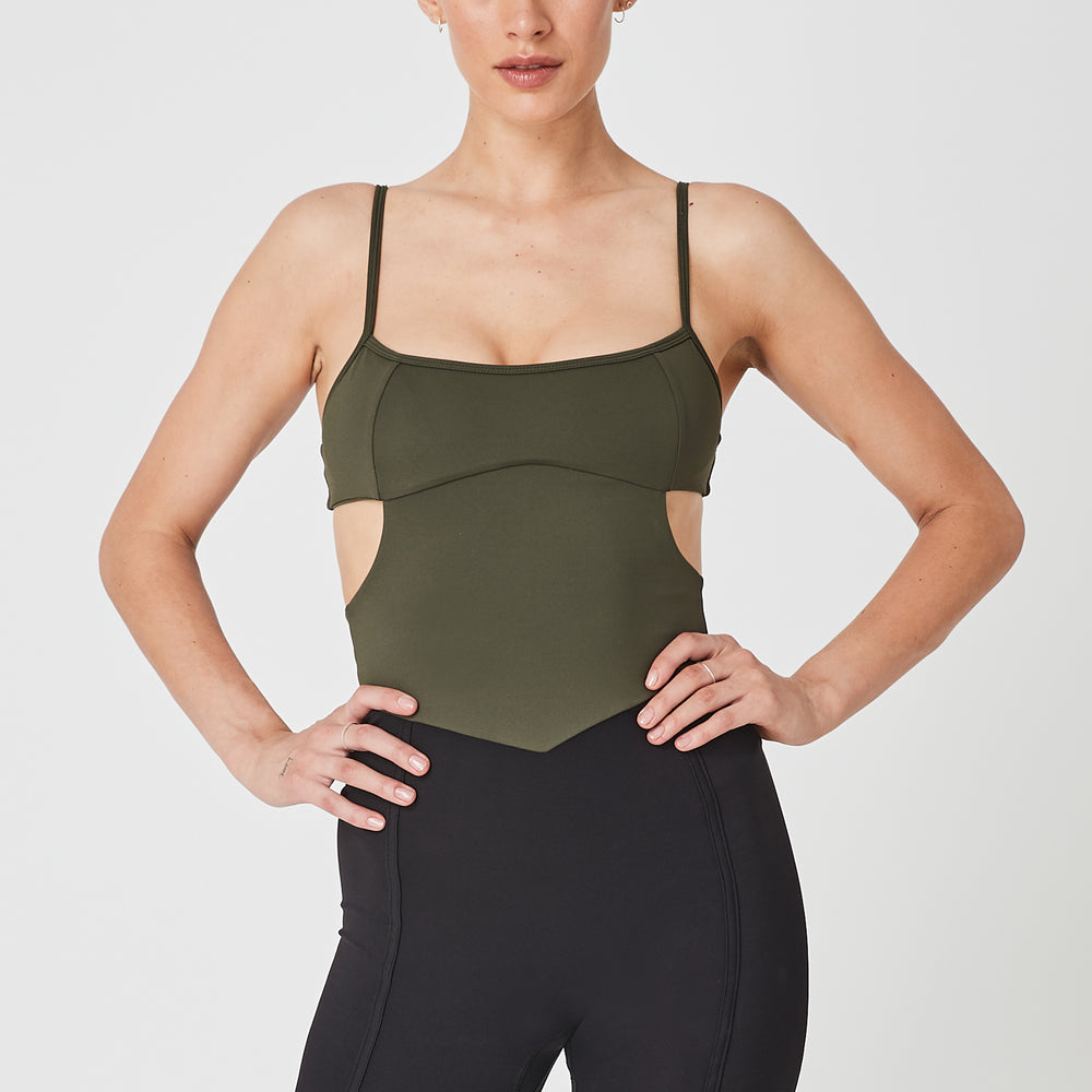 
                      
                        Sample Myra Cutout Bodysuit - Khaki/Matte Black
                      
                    