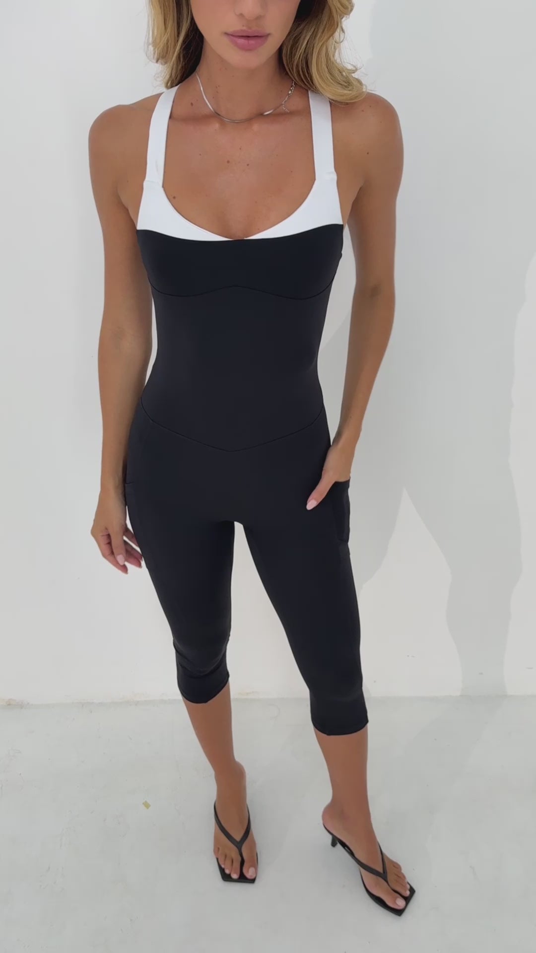 Margo Two Tone Capri Bodysuit - Black/White