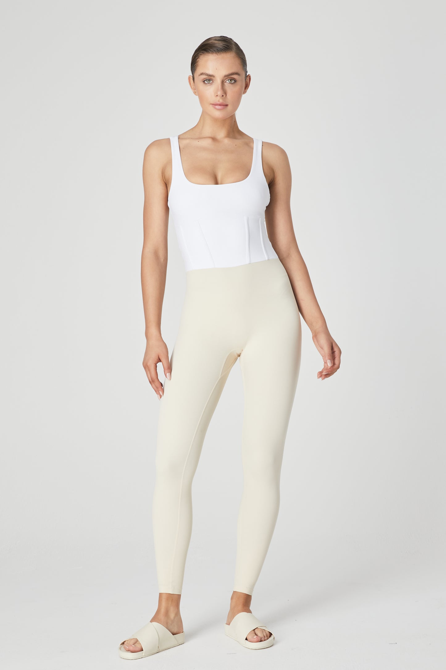Ithaca Bustier Bodysuit - White/Sand - 1Ō8 SPORTIF