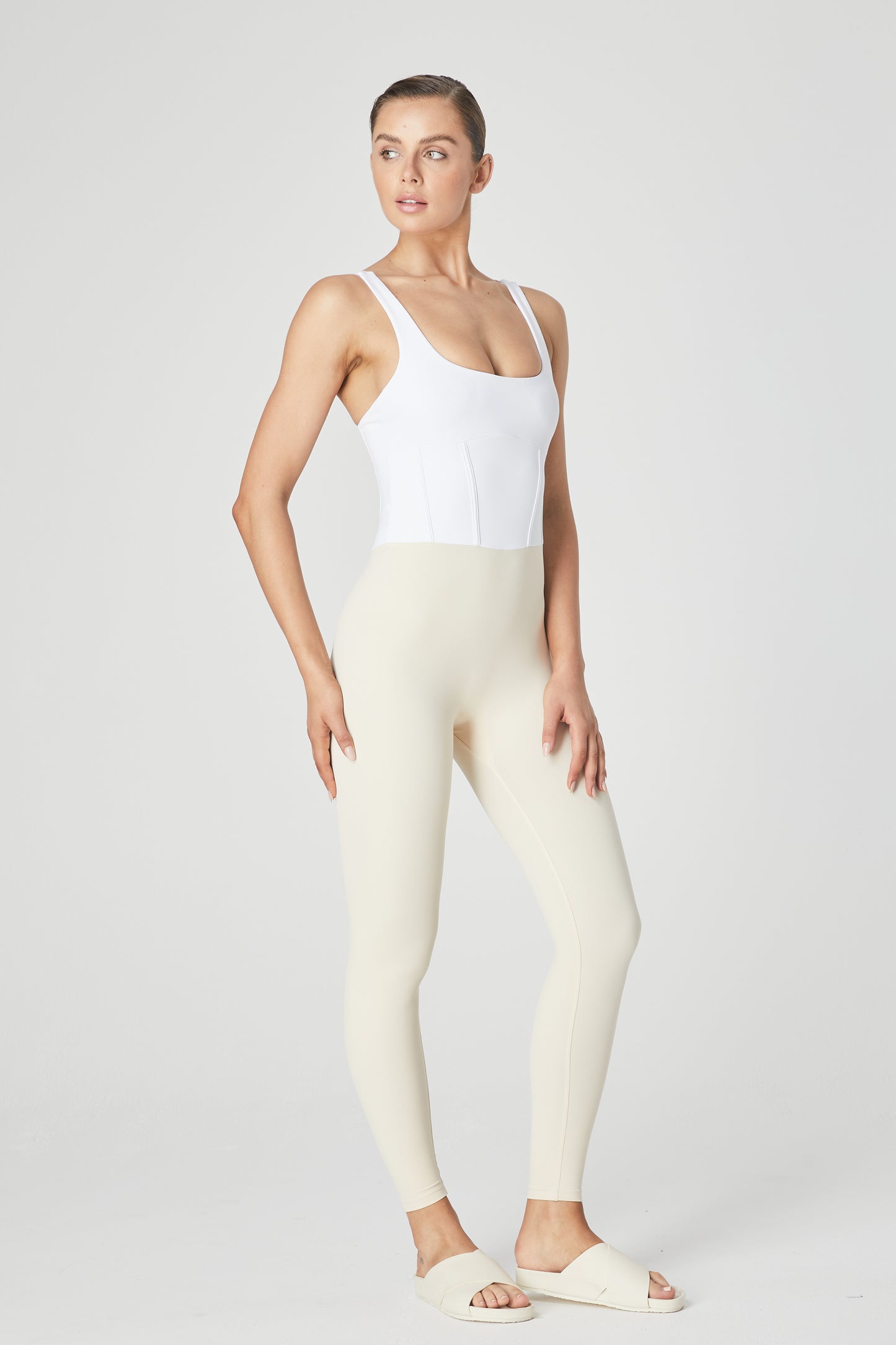 Ithaca Bustier Bodysuit - White/Sand - 1Ō8 SPORTIF