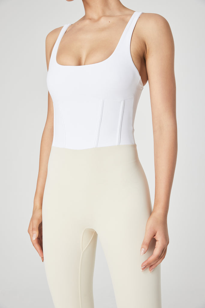 Ithaca Bustier Bodysuit - White/Sand - 1Ō8 SPORTIF