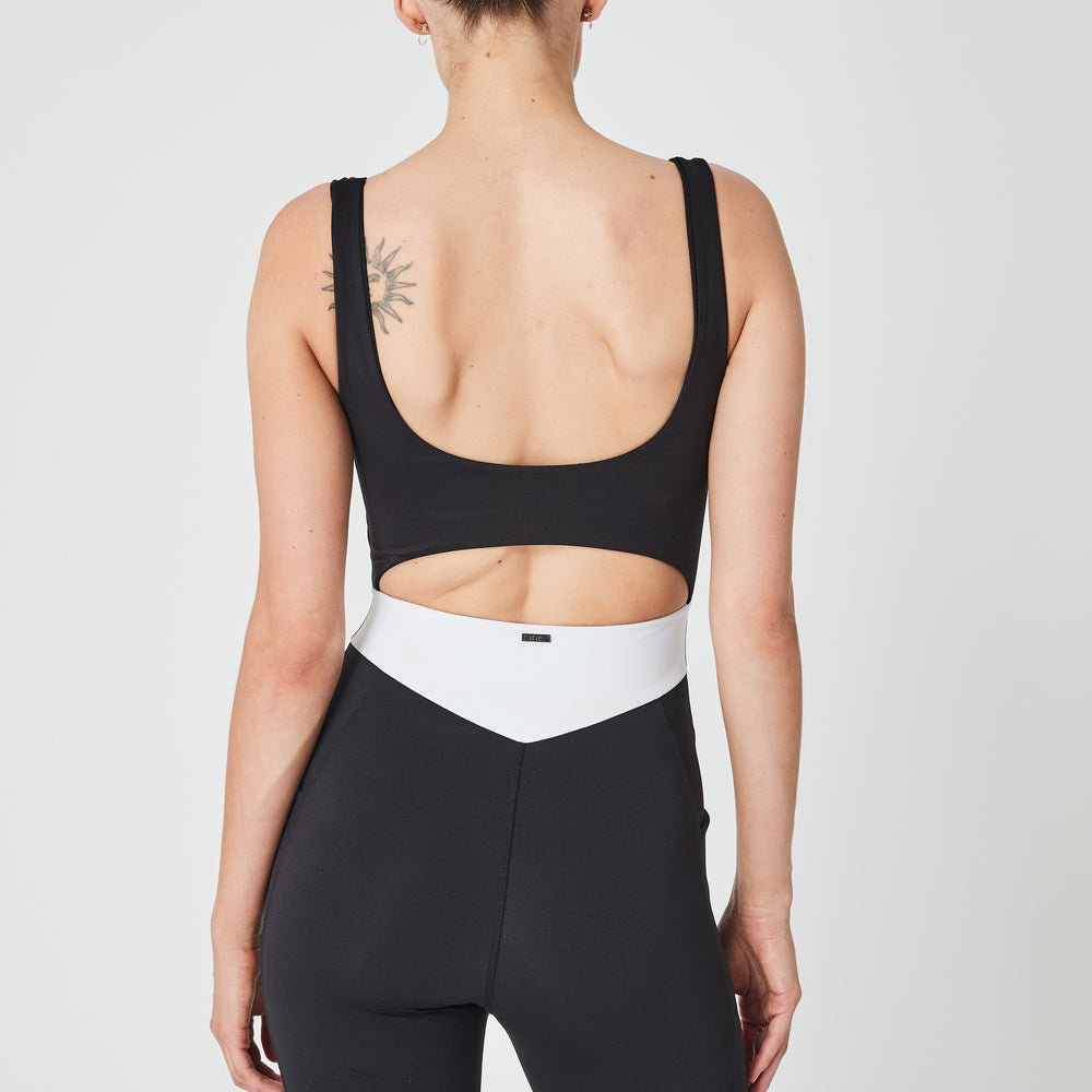 
                      
                        Capri Cutout Short Bodysuit With Pockets - Matte Black/White
                      
                    